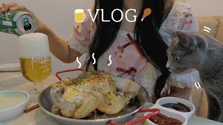 ENG vlog 자취생 브이로그 집에서 맛있는 요리 해먹는 일상🍗ㅣ통닭구이양파손질새우튀김참치비빔밥골뱅이소면수육떡볶이 [upl. by Atauqal202]