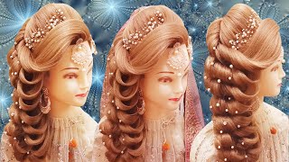 Bridal hairstyles kashee’s l wedding hairstyles for long hair l front variation l engagement look [upl. by Lekkim531]