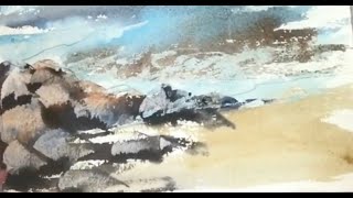 How To Paint Rocks Sea amp Waves In Watercolour Step By Step Part 1 [upl. by Noiwtna971]