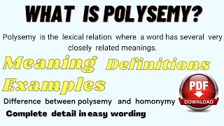 Polysemy  Meaning  definitions  Examples  Semantic polysemy  Lexical relationship linguistics [upl. by Ybok442]