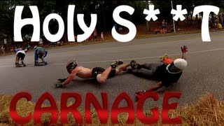 EPIC DOWNHILL Longboard Race WORST CRASHES EVER Carnage On The Coast 2013  JOOGSQUAD PPJT [upl. by Auhsuj803]