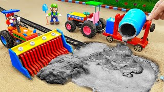 Diy tractor mini Bulldozer to making concrete road  Construction Vehicles Road Roller 102 [upl. by Radbourne185]