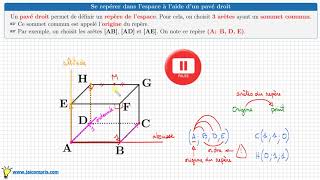 Cours ♦ Se repérer dans l’espace • Coordonnées d’un point  origine abscisse ♦ Pavé droit Quatrième [upl. by Aehsrop]