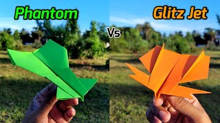 Phantom vs Glitz Jet Paper Aircrafts Flying Comparison and Making  2 Best Flying Origami Airplanes [upl. by Anerdna]