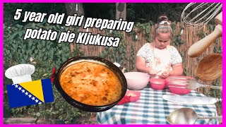 5 year old girl preparing potato pie Kljukusa [upl. by Notanhoj536]