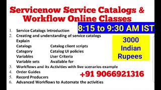 servicenow catalogs and workflow Classes servicenow skfacts [upl. by Saibot]