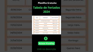 Tabela de Feriados 2024 Gratuita [upl. by Vitalis]