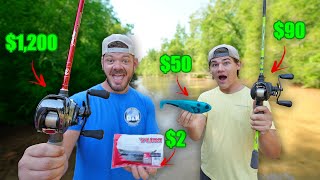 Cheap Gear Expensive Lures vs Expensive Gear Cheap Lures Fishing Challenge [upl. by Leoni]