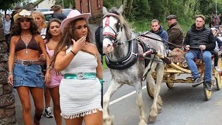 Cowgirls at Appleby Horse Fair Women Horse Riders on Carriage Cart Cabalgata [upl. by Nakhsa]