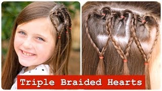 Triple Braided Hearts  Valentines Day Hairstyles [upl. by Nagiem786]