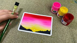 Easy Poster Color Landscape Painting for Beginners • Stepbystep Tutorial [upl. by Ahsatan]