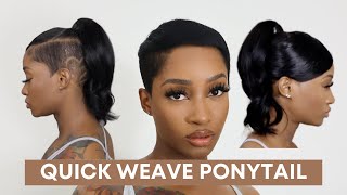 How To Quick Weave Ponytail With Swoop  Short Hair [upl. by Groh267]