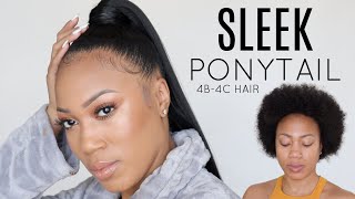 SLEEK PONYTAIL ON SHORT NATURAL HAIR 4C HAIR  NO HEAT South African Youtuber [upl. by Eikcuhc]