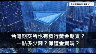 台灣期交所也有發行黃金期貨？一點多少錢？保證金貴嗎？【群益期貨的老天鵝啊】 [upl. by Kelcy]