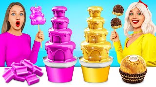 Gold vs Pink Food Challenge  Eating Only One Color Food by MEGA GAME [upl. by Ikcim]