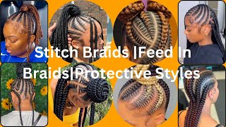 Stitch BraidsFeed In BraidsProtective Styles [upl. by Cindra489]