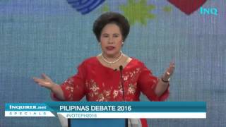 Pilipinas Debates 2016 Miriam DefensorSantiagos opening statement [upl. by Shaya]