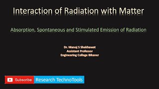 Interaction of Radiation with Matter  Absorption Spontaneous and Stimulated Emission  LASER [upl. by Eniliuqcaj311]