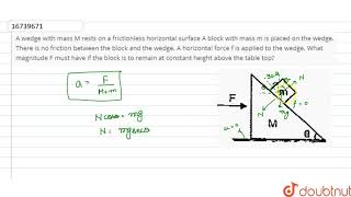 A wedge with mass M rests on a frictionless horizontal surface A block with mass m is placed on the [upl. by Esinert143]