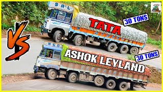 Heavy Loaded Trucks Turning Challenge on Same Ghat  TATA VS LEYLAND supportdrivers trucks [upl. by Ioyal574]