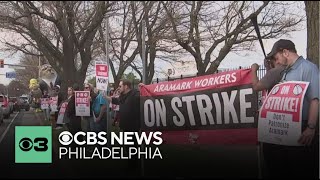 Philadelphia Aramark workers go on strike at Wells Fargo Center [upl. by Bastien451]