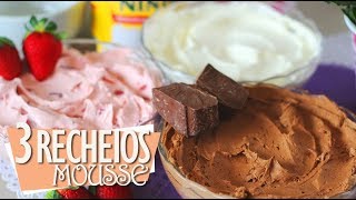 3 RECEITAS DE MOUSSES PARA RECHEAR BOLOS  CHOCOLATE MORANGO E LEITE NINHO  DIKA DA NAKA [upl. by Nylecaj326]