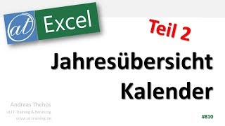 Jahresübersicht in Excel erstellen  Kalender  Teil 2  Feiertage und Kalenderwochen [upl. by Hulton]