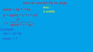 how to convert hp to amps  electrical calculation [upl. by Litt]
