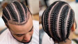 Mens Stitch Braids on SHORT hair  Straight Backs [upl. by Eneres]