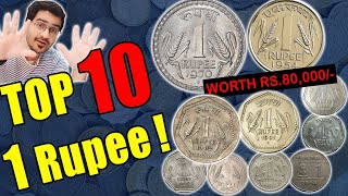 Value ₹80000 Top 10 कीमती 1 Rs Coins  Most Valuable 1 Rupee Coins  Rare 1 Rupee Coins Value [upl. by Nerrol]