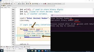 decimal to binary conversion using c [upl. by Arraik]