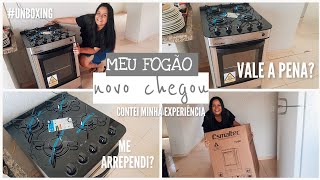 O FOGÃO NOVO CHEGOU😍😍 fogão Esmaltec 4 bocas acendimento automático Ágata Glass UNBOXING amp RESENHA [upl. by Alodie]