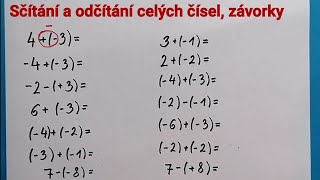 Celá čísla sčítání a odčítání celých čísel závorky 7 [upl. by Ihel]