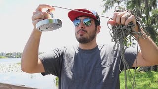 Procurando TESOUROS no Lago com um Imã GIGANTE   PESCA MAGNÉTICA [upl. by Grous]