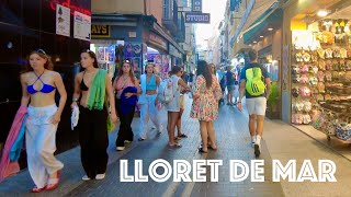 Evening walk along the main street of Lloret de Mar 4K [upl. by Fatimah]