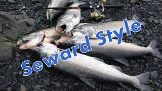 Silver salmon fishing from shore Seward Alaska [upl. by Ceevah]