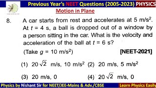 A car starts from rest and acceleration is 5ms2  At t4s a ball is dropped out of a neet2021 [upl. by Nytsirhc402]