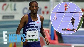 Olympic Runner Lamecha Girma Taken on Stretcher After Frightening Fall  2024 Olympics  E News [upl. by Awra85]