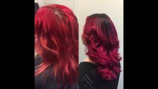 Balayage Dark roots w Vibrant Red ombre Aveda Color Brazilian B3 Bondbuilder [upl. by Nylknarf987]