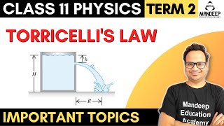 Torricellis Law Class 11 Derivation Physics Term 2  Chapter 10 Mechanical Properties of fluids [upl. by Jurkoic]