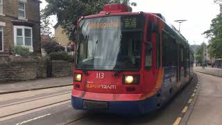 Stagecoach Supertram 113 departs Leppings Lane with a afternoon Yellow Route Service to Meadowhall [upl. by Marvella]