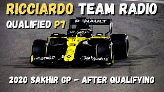 Daniel Ricciardo Team Radio QUALIFIES P7 At 2020 Sakhir GP  UNHEARD After Qualifying Team Radio [upl. by Wyon]