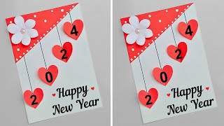 Happy New year card 2024  New year greeting card handmade  DIY New year card 2024 [upl. by Yellhsa]