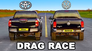 New Toyota Hilux v VW Amarok DRAG RACE [upl. by Adnovad458]