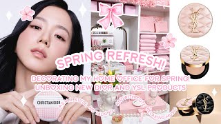 HOME OFFICE MAKEOVER FOR SPRING  UNBOXING NEW DIOR PINK LE BAUME amp YSL CUSHION FOUNDATION [upl. by Bergeman]