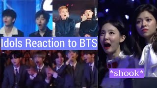 Idols Reaction to BTS TWICE EXO TXT IU [upl. by Knowling]