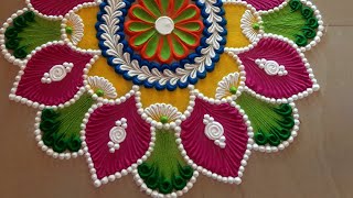 Beautiful amp colorful rangoli for festival Diwali rangoli design Big rangoli design [upl. by Enaed]