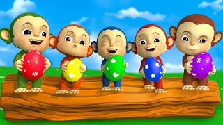 Five Little Monkeys  Suprise Eggs Animal Song  RoyalCoco Nursery Rhymes amp Kids Songs [upl. by Ahsirt255]