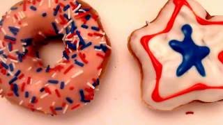 Krispy Kreme Doughnuts Strawberry Iced w Sprinkles amp Patriotic Star [upl. by Retsevlis975]