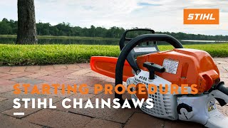 Starting Procedures for STIHL Chain Saws  STIHL Tips [upl. by Allimac]